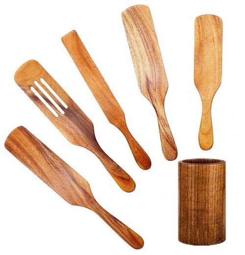 Natural Teak Wood 4-Piece Kitchen Utensil Set with Precision Crafted Spatula Natural Teak Wood 4-Piece Kitchen Utensil Set with Precision Crafted Spatula