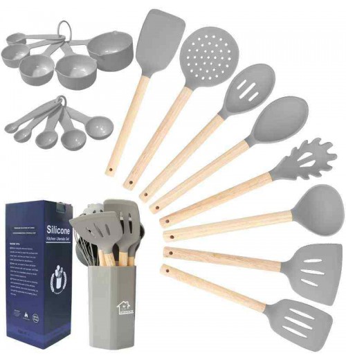 Heat Resistant Silicone Kitchen Utensil Sets Non Stick Silicone Cooking Utensil Set with Wood Handle Heat Resistant Silicone Kitchen Utensil Sets Non Stick Silicone Cooking Utensil Set with Wood Handle
