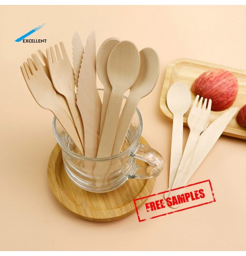 Free Samples Wholesale Custom LOGO 100% biodegradable Disposable Wooden Kitchen Spoon Knife Set Fork Cutlery Free Samples Wholesale Custom LOGO 100% biodegradable Disposable Wooden Kitchen Spoon Knife Set Fork Cutlery