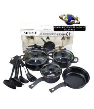 In Stock 13 Pieces Black Cast Iron Kitchen Utensils Cooking Tools Non Stick Cookware Set With Pots And Pans Set And lid