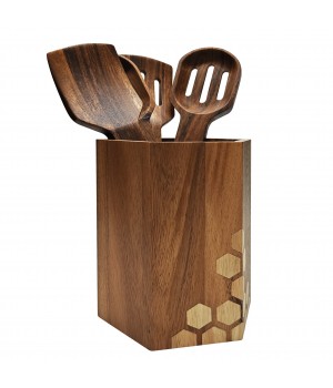 High Quality kitchen tools Acacia Wood Kitchen Cooking Set Wood 4 Piece Utensil With Holder