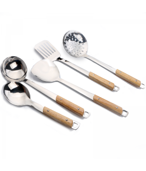 Wooden Handle Cooking Utensils Set Non Stick Stainless Steel Household Utensils For Kitchen Set