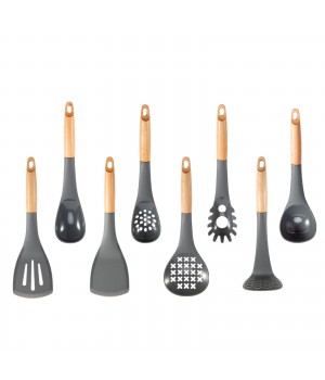 Kitchen 8 Pcs Non Stick Nylon Utensil Set with Rounded Wood Handles for Cooking and Baking