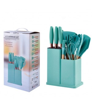 Mint 17 PCS Plastic Cooking Utensils with Holder Silicone Utensils Stainless Steel Kitchen Knives