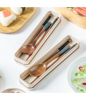 Eco-Friendly Reusable Wood Knife Spoon Fork Chopsticks Japanese Styles Anti-scald Stirring Travel Camping Portable Cutlery Set