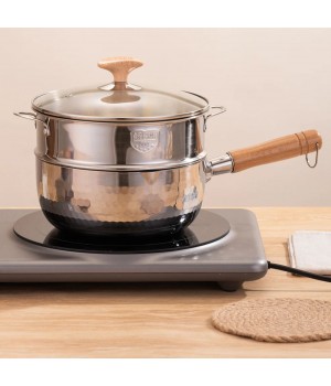 Factory wholesale soup pot steamer multi-functional cookware with wooden handle non-stick milk pan aluminium alloy snow pan