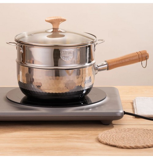 Factory wholesale soup pot steamer multi-functional cookware with wooden handle non-stick milk pan aluminium alloy snow pan Factory wholesale soup pot steamer multi-functional cookware with wooden handle non-stick milk pan aluminium alloy snow pan
