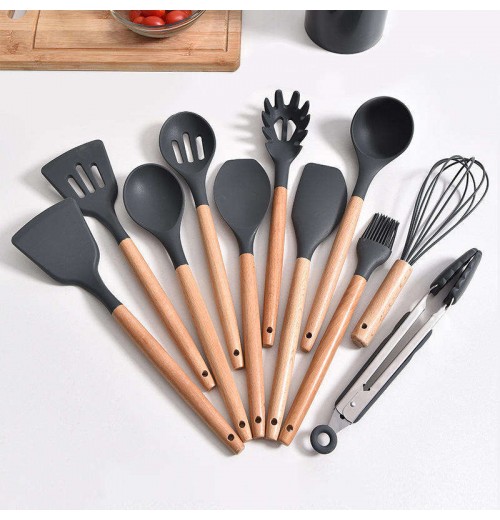 Hot Sale Silicon Cooking Wooden Handle Tools Set Customized 12 Pc Silicone Kitchen Utensil Set For Cooking Baking Hot Sale Silicon Cooking Wooden Handle Tools Set Customized 12 Pc Silicone Kitchen Utensil Set For Cooking Baking
