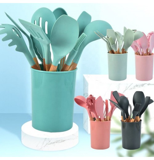 12 Pcs Baking Household Heat Resistant Food Grade Spatula Shovel Set Wooden Handle Silicone Kitchen utensils 12 Pcs Baking Household Heat Resistant Food Grade Spatula Shovel Set Wooden Handle Silicone Kitchen utensils